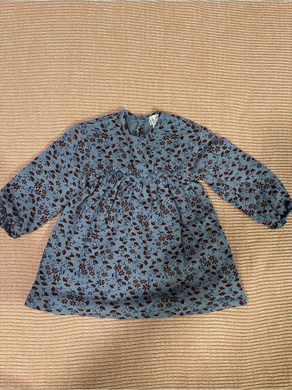 Zara Dusty Blue Dress with Brown Floral Print